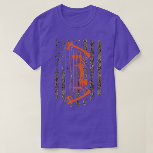 Bow Junting American Flag Hunter Archery Tree Camo T-Shirt (Design vorne)