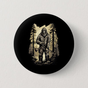 Bow Junting Bigfoot Funny Hunting Gift Button