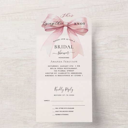 Bow Knoten Rosa beige Creme Brautparty uAwg All In One Einladung (Innen Boden)