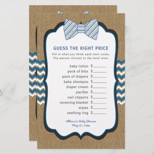 Bow Krawatte Baby Shower Games Preis + Wortspiel (Vorne/Hinten)