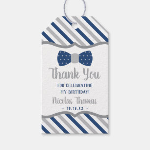 Bow Krawatte Bevorzugung Tag in Blau und Grau, Lit Geschenkanhänger