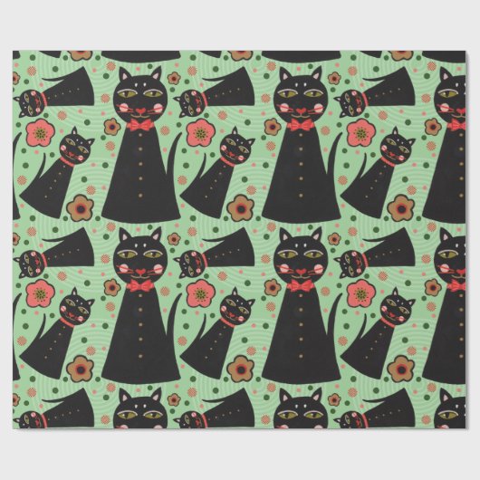 Bow Krawatte Black Cat Wrapping Paper Geschenkpapier (Flach)