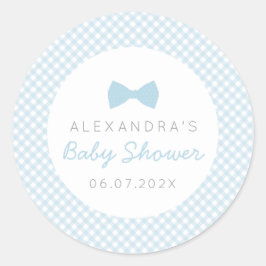 Bow Krawatte Blue Gingham Babydusche Runder Aufkleber
