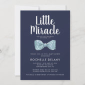 Bow Krawatte Blue Little Miracle Baby Dusche Einladung (Vorderseite)