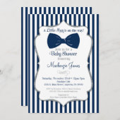 Bow Krawatte Boy Baby Shower Einladung Navy Silver (Vorne/Hinten)