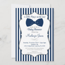 Bow Krawatte Boy Baby Shower Einladung Navy Silver