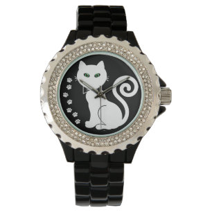 Bow-Krawatte-Katze (weiß) Armbanduhr