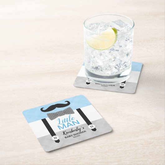 Bow Krawatte suspendiert blaue graue Babydusche Rechteckiger Pappuntersetzer (Vor Ort)