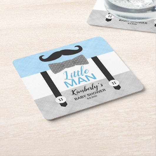 Bow Krawatte suspendiert blaue graue Babydusche Rechteckiger Pappuntersetzer (angewinkelt)