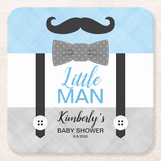 Bow Krawatte suspendiert blaue graue Babydusche Rechteckiger Pappuntersetzer (Vorderseite)