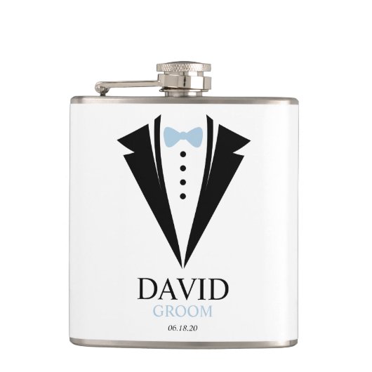 Bow Krawatte Tuxedo "Groom Personalisiert Flachmann (Vorderseite)