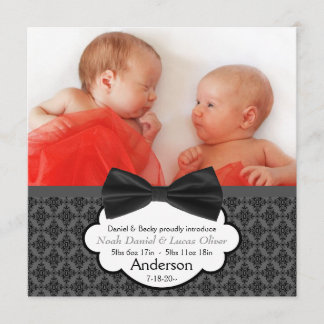 Bow Krawatte Twin Baby Boy Foto Geburtsankündigung Ankündigung
