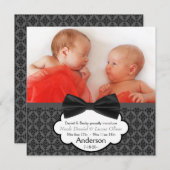 Bow Krawatte Twin Baby Boy Foto Geburtsankündigung Ankündigung (Vorne/Hinten)