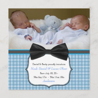 Bow Krawatte Twin Baby Boy Foto Geburtsankündigung Ankündigung