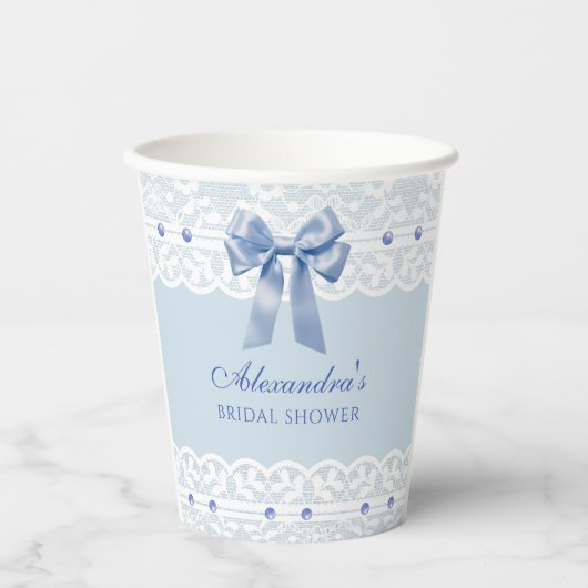 Bow Lace Etwas Blue Brautparty Pappbecher (Vorderseite)