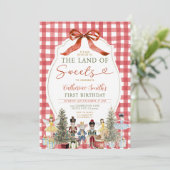 Bow Land der Süßigkeiten Geburtstag Nutcracker 1. Einladung (Stehend Vorderseite)