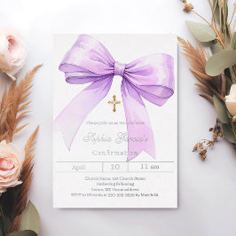 Bow lavender girl silver Confirmation Folieneinladung