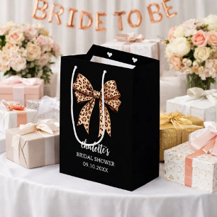 Bow Leopard drucken schwarzes Brautparty Mittlere Geschenktüte
