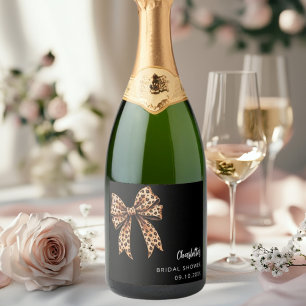 Bow Leopard drucken schwarzes Brautparty Schaumweinetikett