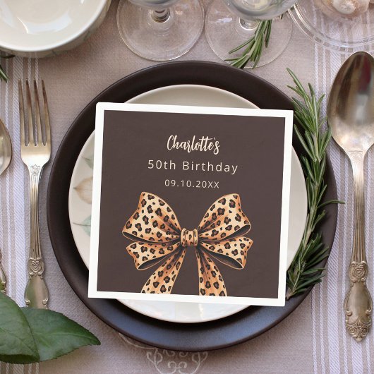 Bow Leopard Print Bistro braun Geburtstag Serviette