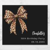 Bow Leopard Print Black Birthday Party Schaumweinetikett (Einzelnes Label)