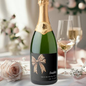 Bow Leopard Print Black Birthday Party Schaumweinetikett