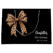 Bow Leopard Print schwarz Geburtstag Große Geschenktüte (Vorderseite)