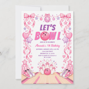 Bow Let's Bowl Rosa Bowling Geburtstag Gingham Ret Einladung