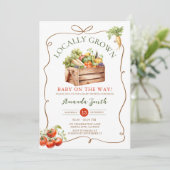 Bow lokal angebaute Fresh Market Veggie Baby Showe Einladung (Stehend Vorderseite)