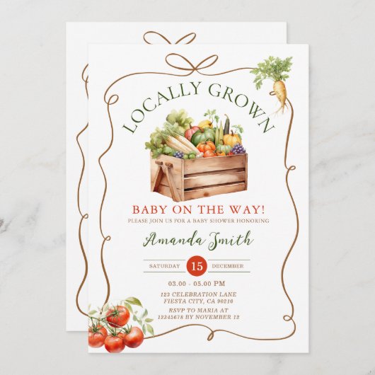 Bow lokal angebaute Fresh Market Veggie Baby Showe Einladung (Vorne/Hinten)