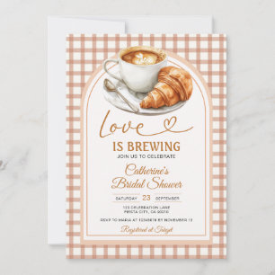 Bow Love Is Brewing Brautparty Braunes Gingham Einladung