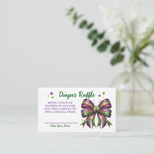 Bow Mardi Gras Diaper Raffle Request Begleitkarte (Stehend Vorderseite)