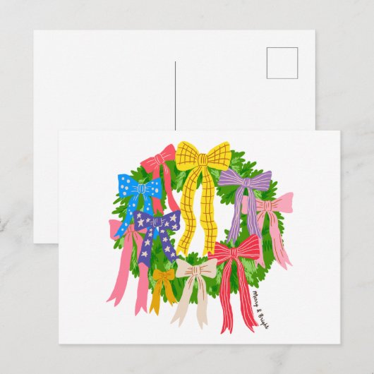 Bow Merry And Bright Christmas  Postkarte (Vorne/Hinten)