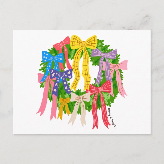 Bow Merry And Bright Weihnachten Postkarte (Vorderseite)