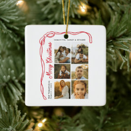 Bow Merry Christmas Family 6 Photos Keramikornament