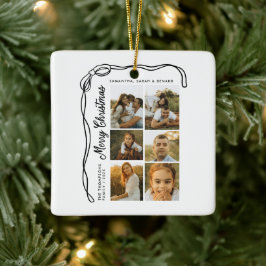 Bow Merry Christmas Family 6 Photos Keramikornament