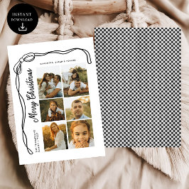 Bow Merry Christmas Family 6 Photos Plaid Feiertagskarte