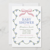 Bow mit Blume Vine Baby Dusche Einladung (Vorderseite)
