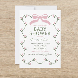 Bow mit Blume Vine Baby Dusche Einladung