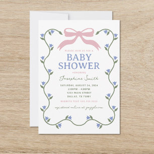 Bow mit Blume Vine Baby Dusche Einladung