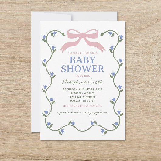 Bow mit Blume Vine Baby Dusche Einladung