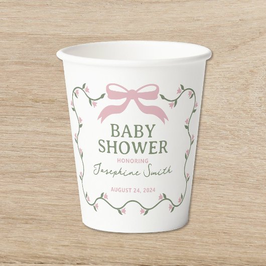 Bow mit Blume Vine Baby Dusche Pappbecher