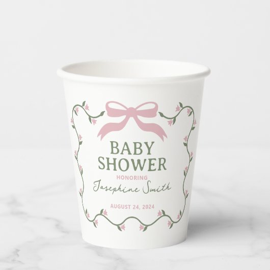 Bow mit Blume Vine Baby Dusche Pappbecher (Vorderseite)