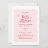 Bow Modern Minimalistisch Wavy Pink Girl Babydusch Einladung (Vorderseite)