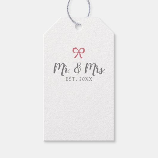 Bow Mr. und Mrs. Script gegründet Hochzeit Geschenkanhänger (Vorderseite)