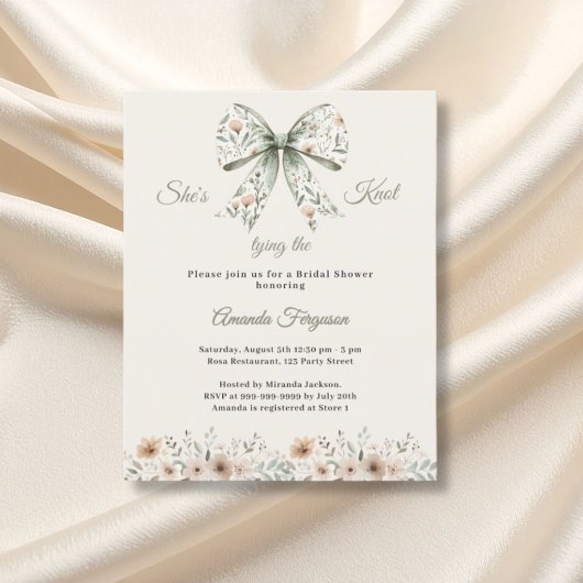 Bow neutral floral ivory Bridal Shower invitation