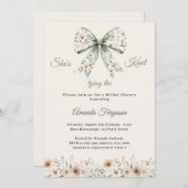 Bow neutral florals green ivory knot Bridal Shower Einladung (Vorne/Hinten)