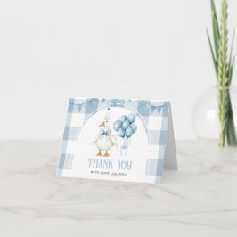 Bow One Silly Goose 1st Birthday Blue Gingham Dankeskarte