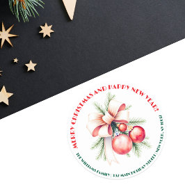 Bow Ornaments Pine Needles Weihnachtsadresse Runder Aufkleber