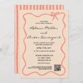 Bow Painted Pinstripes Wedding QR Code Einladung (Vorne/Hinten)